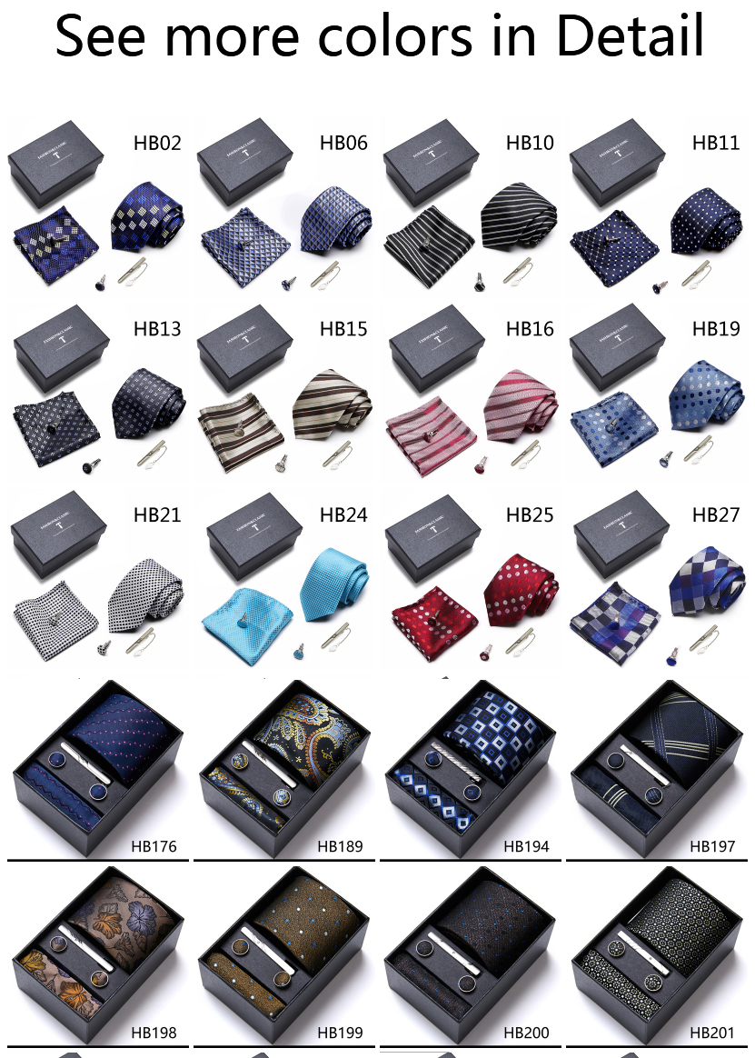 Brand Luxury Silk Tie Handkerchief Pocket Squares Cufflink Set Tie Clip Necktie Box Clothing accessories Beige