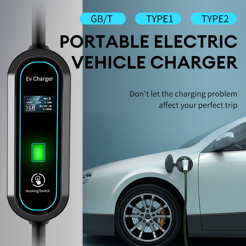 EV Portable Charger Type 1 To Type 2 Cable J1772 7KW GBT 3.5M 32A WallBox Fast Charging Car Charger US EU Plug For Electric Car