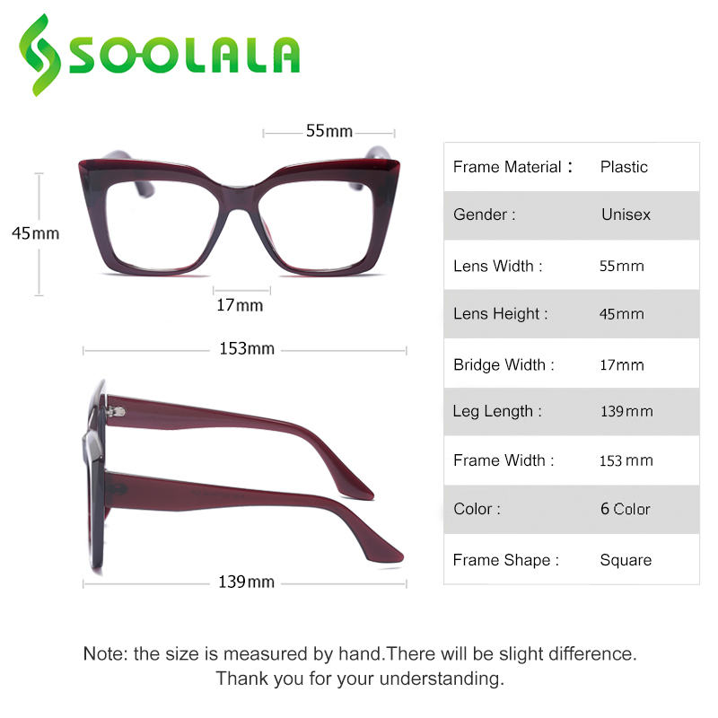 SOOLALA Square Reading Glasses Women Full Frame Ladies Farsighted Reader Magnifying Presbyopic Eyeglasses For Sight +0.5 1.0 2.0