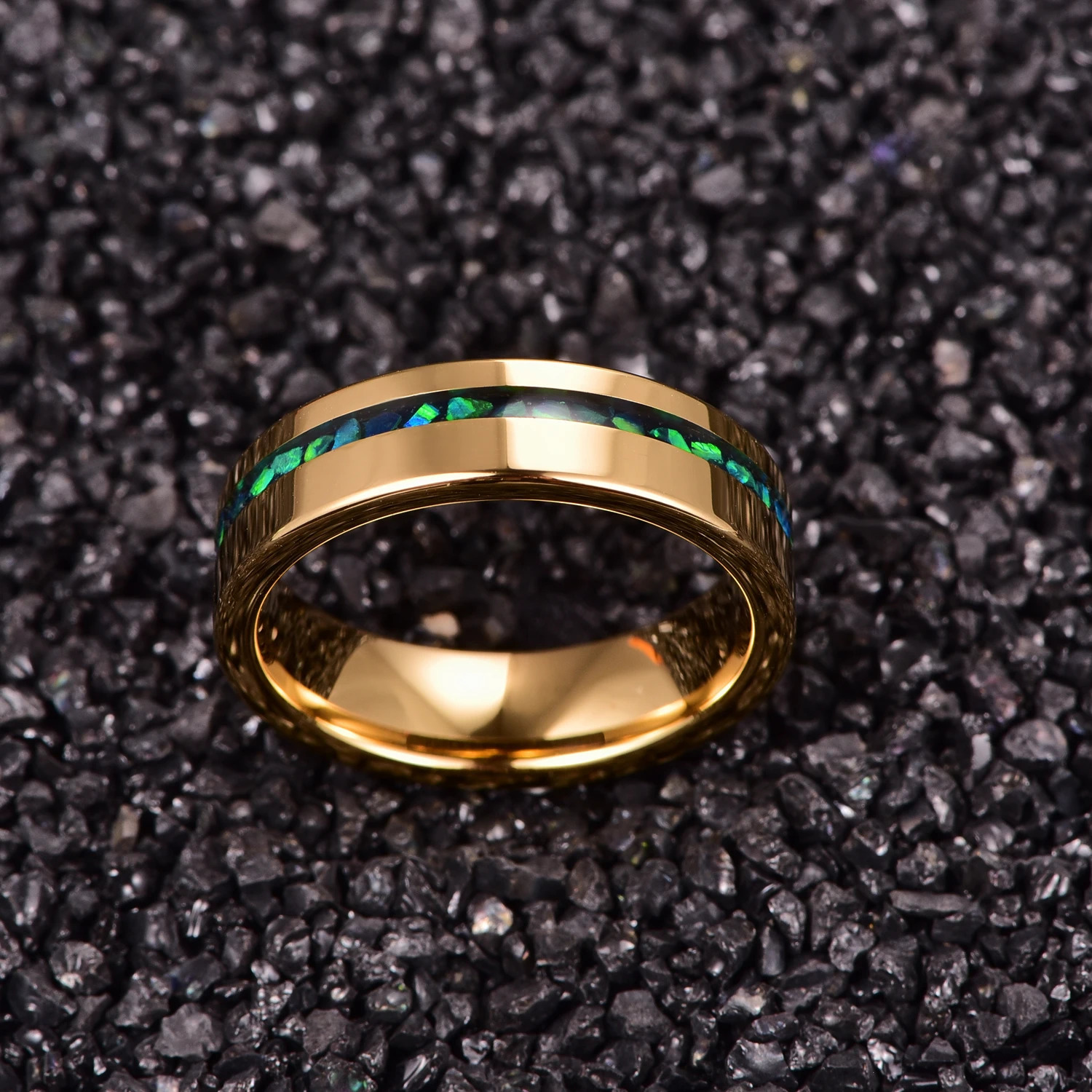 NUNCAD 6mm Tungsten Carbide Ring Gold Polished Inlaid Green Opal Malachite Mens Women Wedding Jewelry Gift 240624