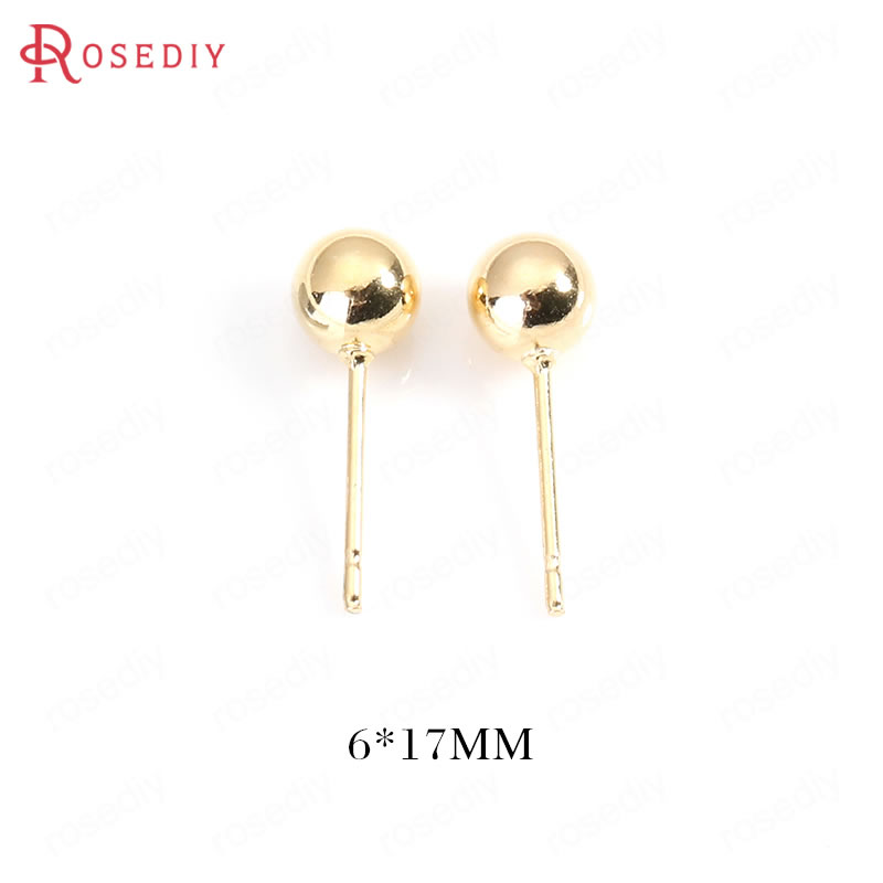 (34504)20PCS Ball 4MM 5MM 6MM 7MM 24K Gold Color Brass Matte Round Ball Stud Earrings Pins High Quality Diy Jewelry Accessories