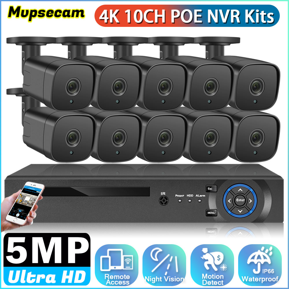4K Ultra HD 8MP POE NVR Kit Street CCTV Record Security System Bullet Audio IP Camera Outdoor Home Video Surveillance Camera Set