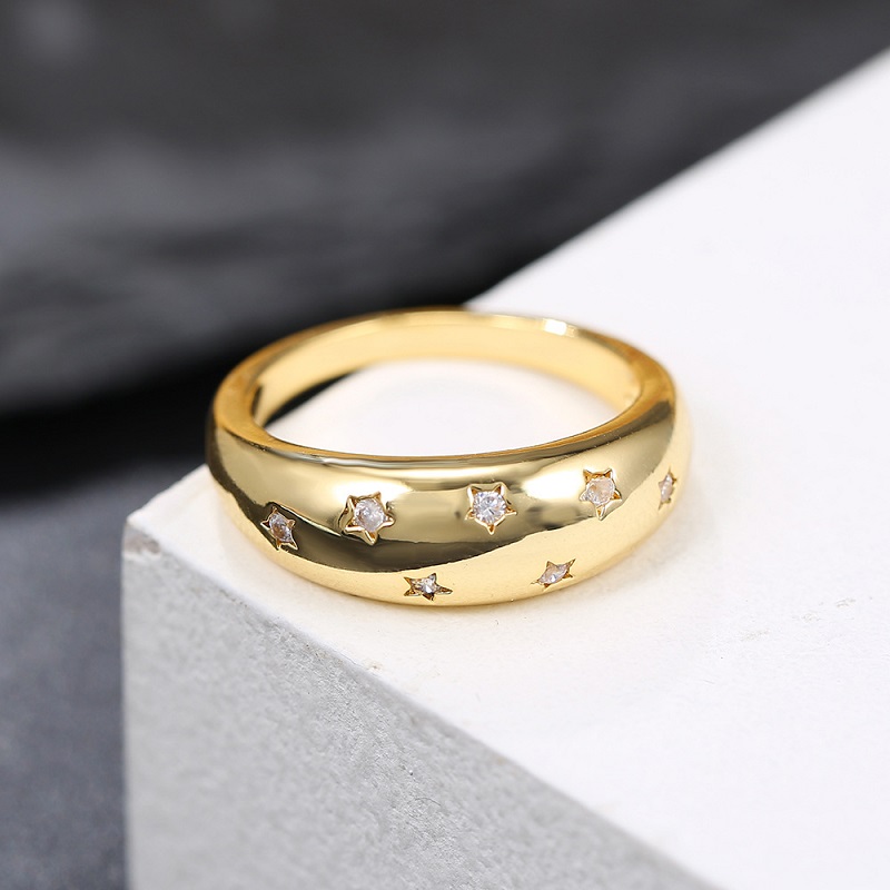 New Arrival Stereo Cubic Zirconia Inlayed Star Shiny Starburst Signet Dome Rings for Women Girl Engagement Gift