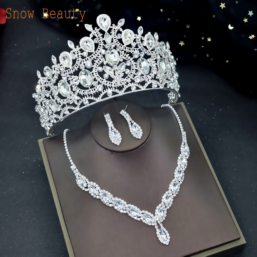 A44 Rhinestone Wedding Hair Accessories Baroque Headpiece Crystal Bridal Tiaras and Crowns Hair Jewelry Set Pageant Diadem