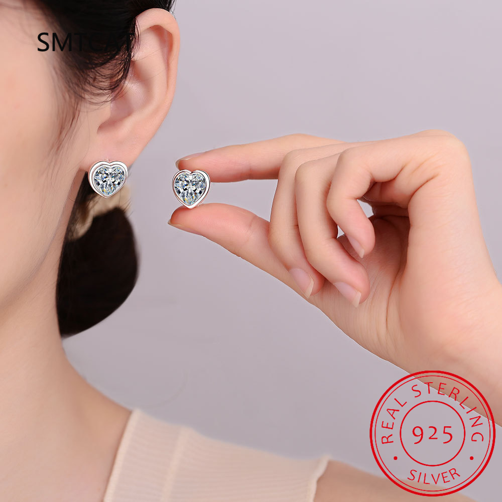 925 Sterling Silver Heart Cut Moissanite Diamond Gemstone Hoop Earring Ear Buckle For Woman Valentine's Day Gift Fine Jewelry