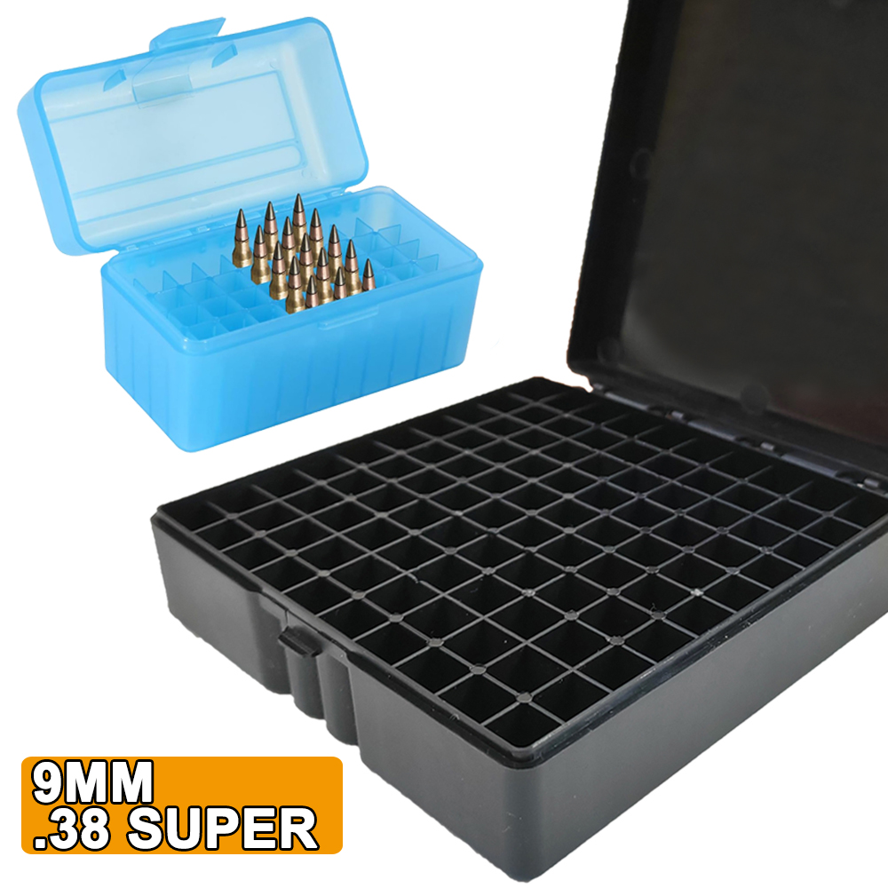 50/100 Rounds Tactical Ammo Box Bullet Shell Holder Box Rifle Cartridge Storage Case Ammo Can for 9mm .223 5.56x39 .38super