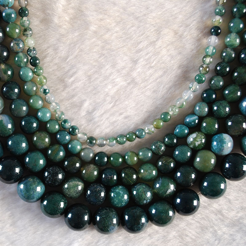 Natural Stone Moss Agates Round Gem Beads For Jewelry Making 4/6/8/10/12 MM DIY Bracelet Bulk Wholesale