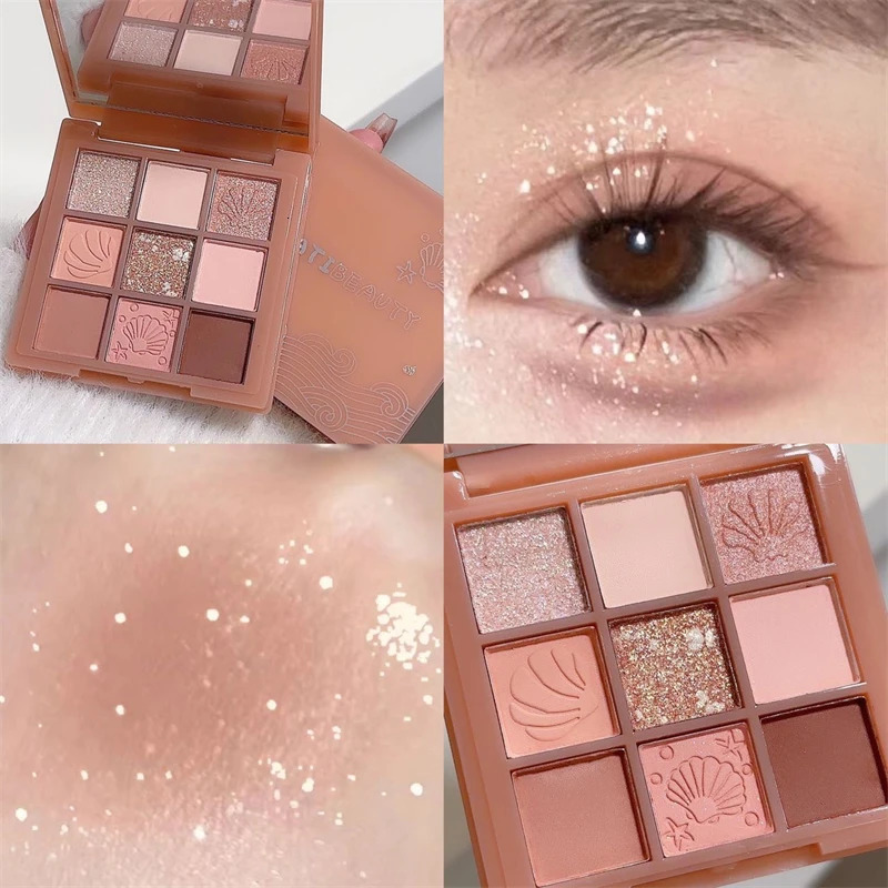 DIKALU Shell Nine Color Eyeshadow Plate Powder Purple Low Saturation Earth Blush High Light Lying Silkworm Compr 240624