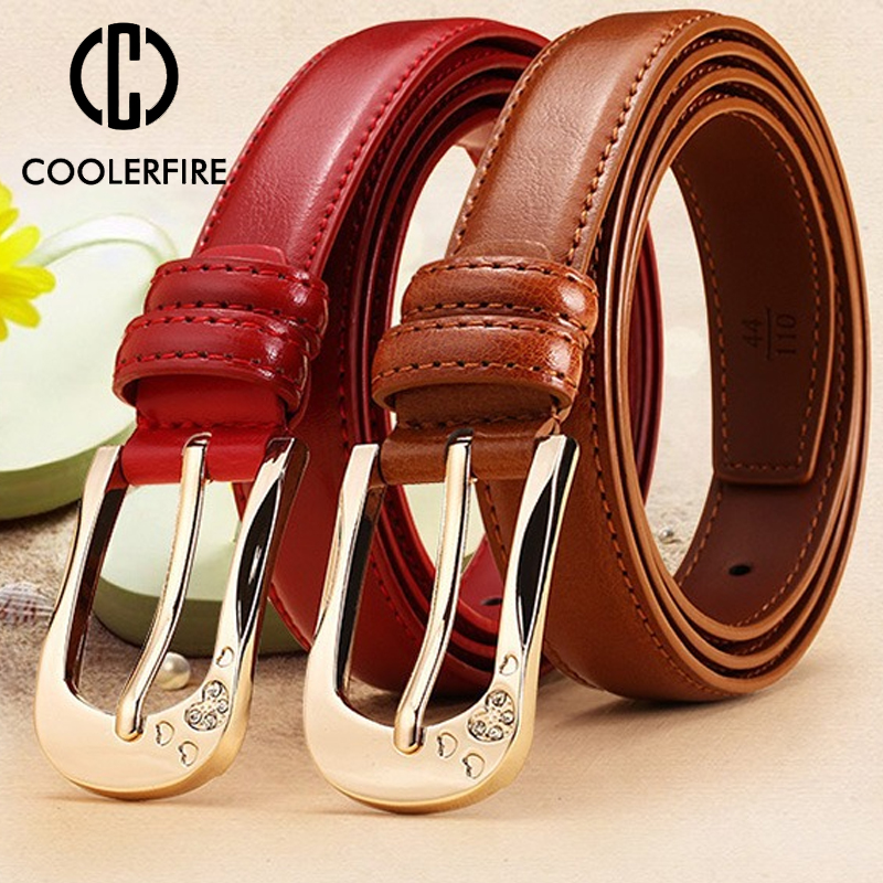 COOLERFIRE New Designer Ladies Unique Design Quality Pure Cow Cowhide Leather Women Retro Female Accessories Jeans Belt LB018