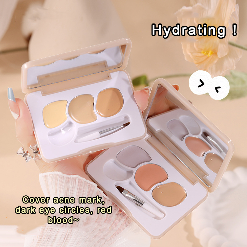 3 Color Silky Cream Concealer Palette Waterproof Lasting Cover Acne Mark Red Blood Dark Circles Corrector Korean Beauty Makeup