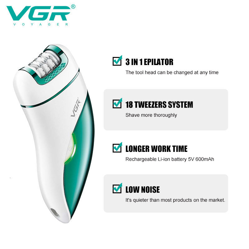Original VGR 3In1 Women Epilator Electric Shaver Leg Body Hair Removal Wet Dry Lady's legs Bikini Trimmer For Facial Underarms F624-70