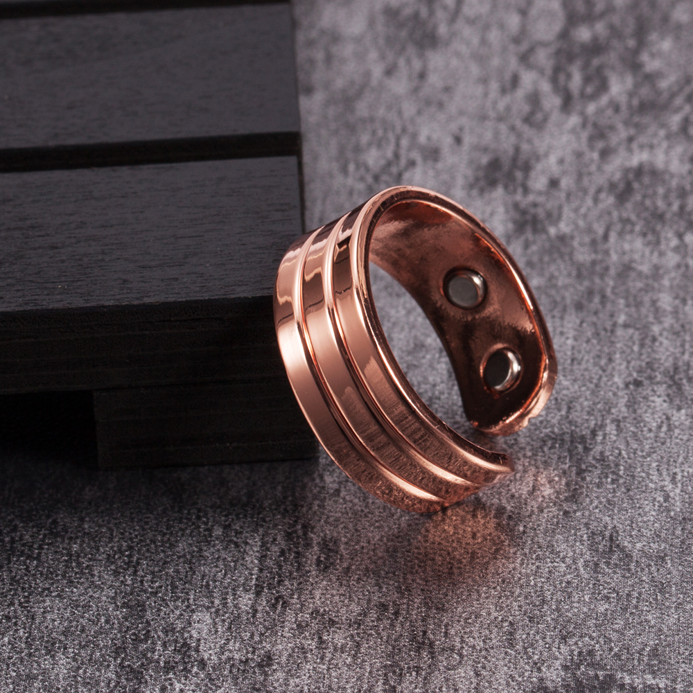 Vinterly Magnetic Copper Rings Men 8.5mm Wide Trendy Health Energy Cuff Adjustable Wedding Bands Ring for Arthritis Pain Relief