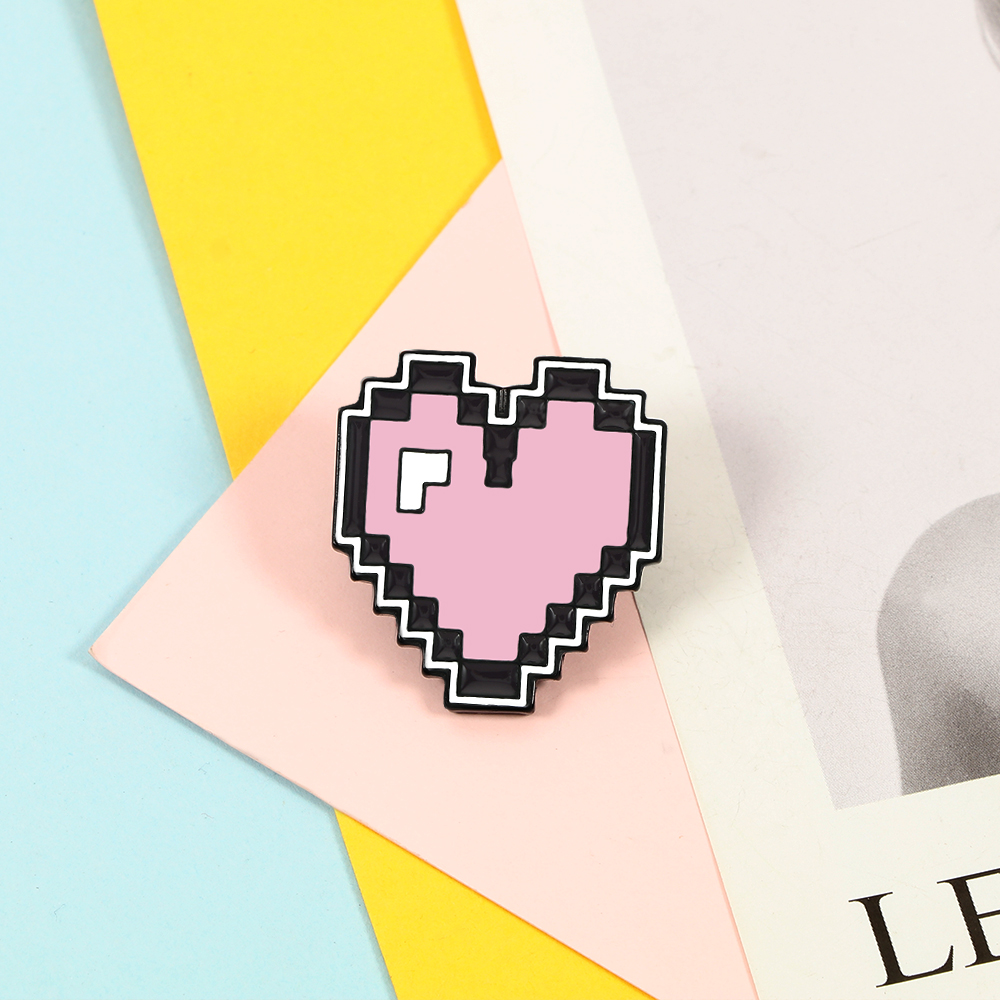 Retro Pixel Heart Enamel Pins Cute Pink Purple Game Heart Badge Denim Shirts Brooch Collar Lapel Pin Jewelry For Women