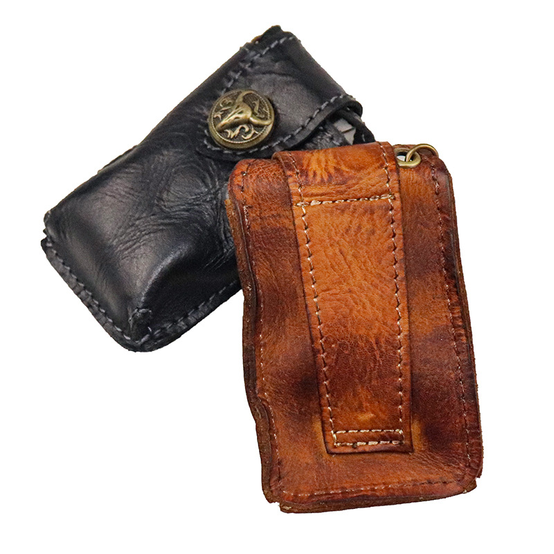 Original Leather Key Holder Car Key Wallet Smart Keychain Key Organizer Unisex Solid Wrinkle Keys Wallet Chain Purse Housekeeper