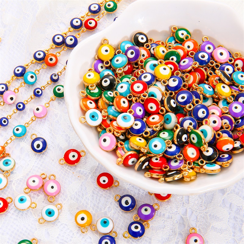 6/8mm 10pcs Cute Mini Enamel Evil Eye Beads Charm Connectors for DIY Bracelet Earring Pendant Making Jewelry Making Accessories