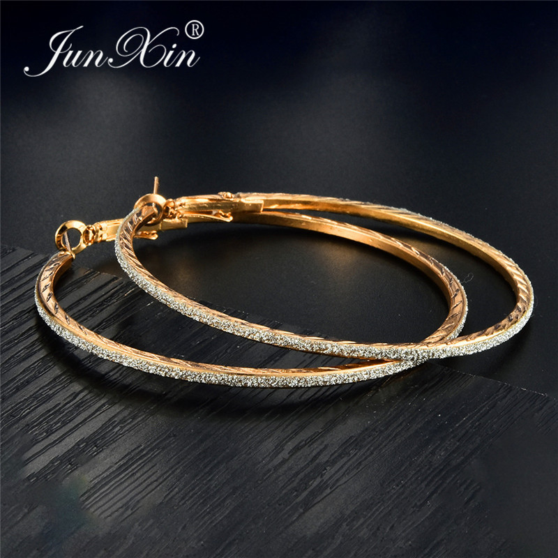 JUNXIN Black/Gold/Silver Color Matte Big Circle Hoop Earrings For Women Men Hip Hop Party Round Large Scrub Earrings Female Male