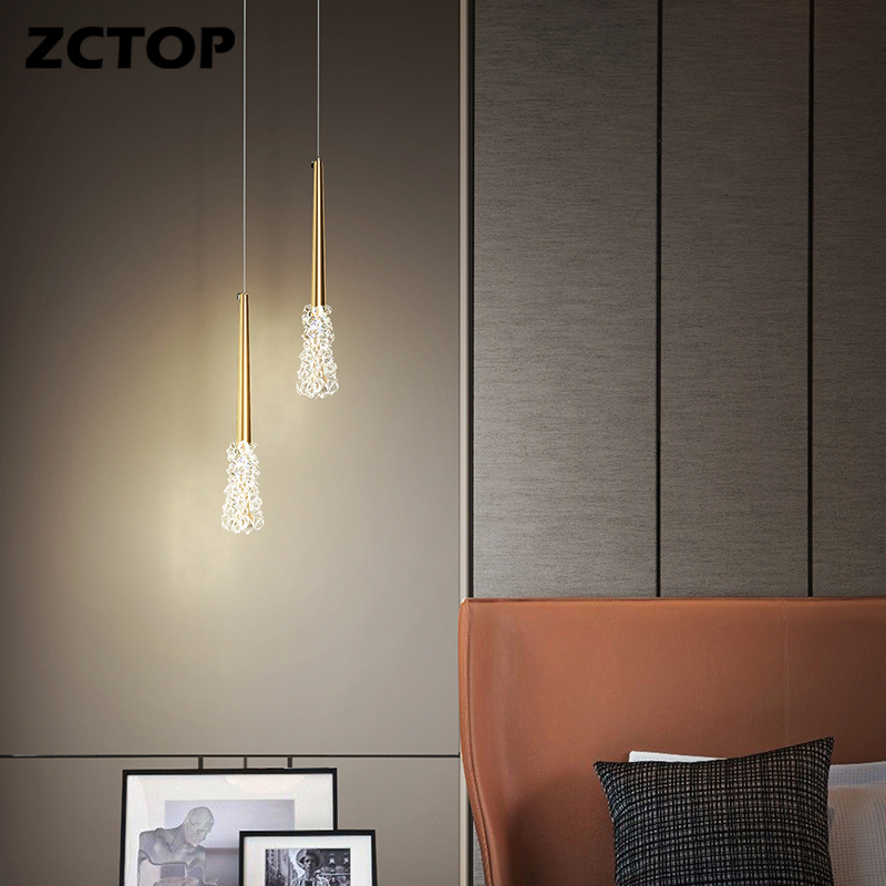 Modern Led Copper Chandeliers Bedroom Hotel Bar Decor Hanging Lighting Fixtures Crystal Bedside Lights Indoor Lighting Fixtures
