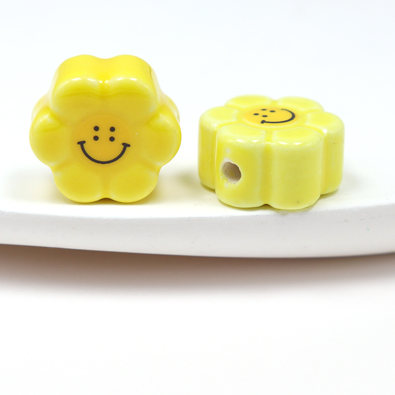Sunflower Smile Face Ceramic Beads For Jewelry Making Necklace Bracelet Multicolour Porcelain DIY Beads Wholesale
