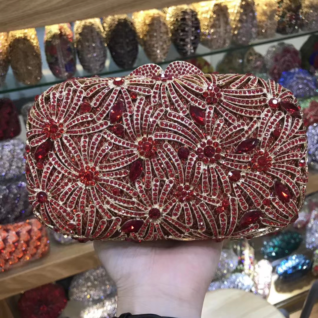 Lady 19 Style Red Color Stones Minaudiere Rhinestones Wine Red Evening Bags Women Party Bridal Clutches Bag Wedding Clutch Purse
