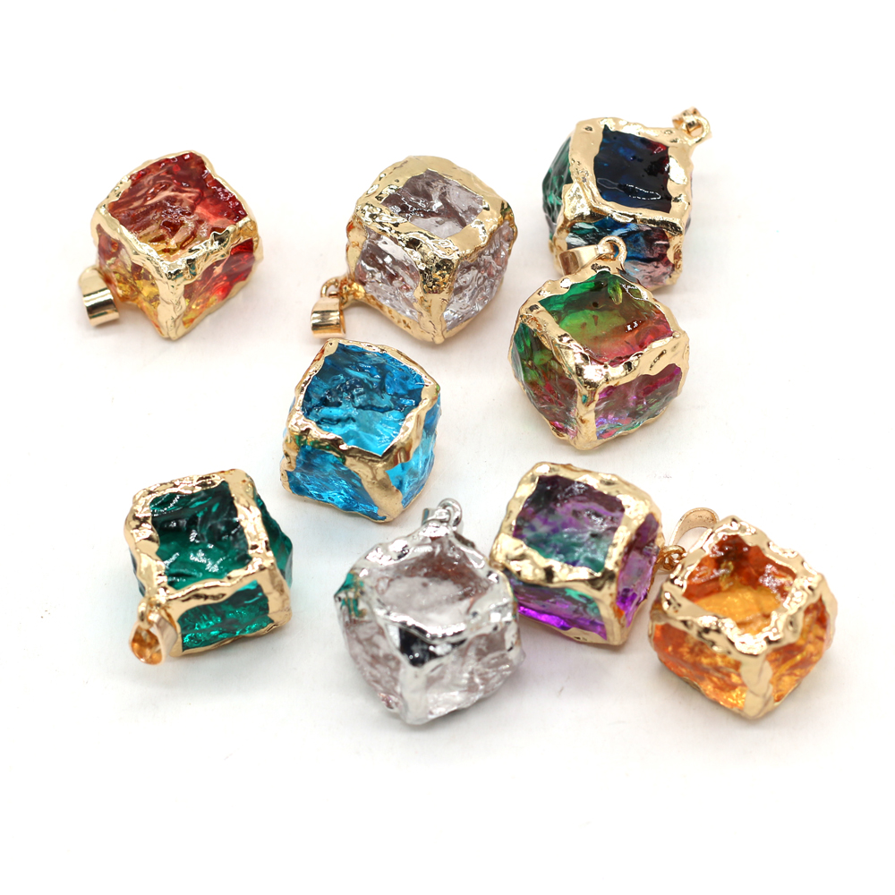 2Pcs Natural Stone Pendant Square Crystal Faceted Pendant For Jewelry Making DIY Necklace Bracelet Earrings Accessory