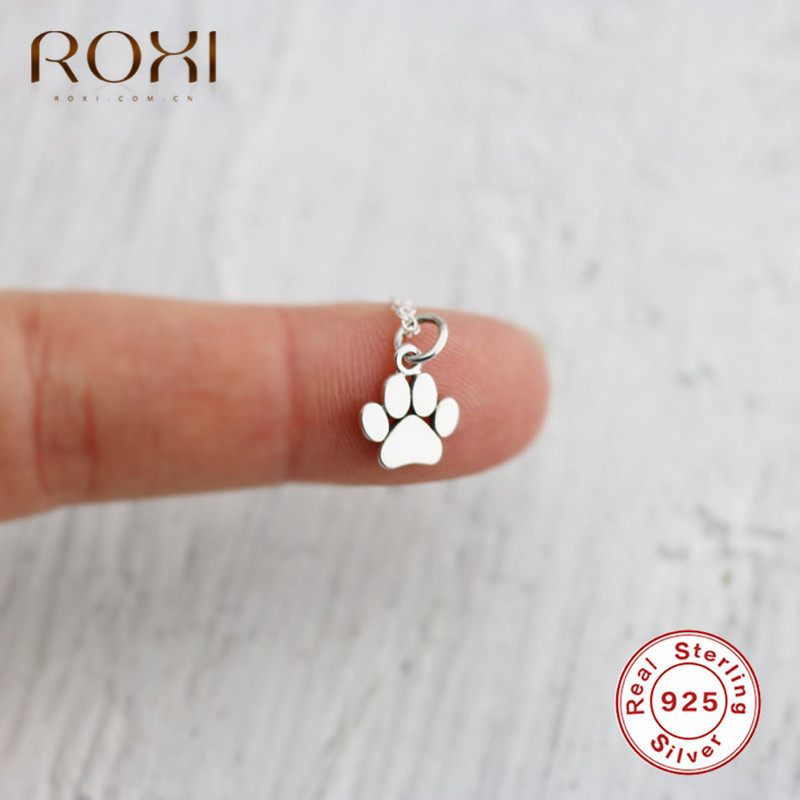 ROXI Cute Animal Paw Charm Choker Necklace 925 Sterling Silver Dog Cat Paw Pendant Necklace Women Jewelry Accessories Party Gift