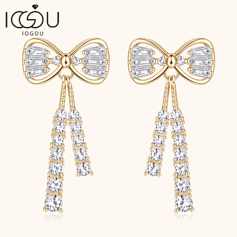 IOGOU D Color Moissanite Bow Drop Earrings for Women Silver 925 Real Genuine Wedding Luxury Jewelry Summer 2023 Free Shipping
