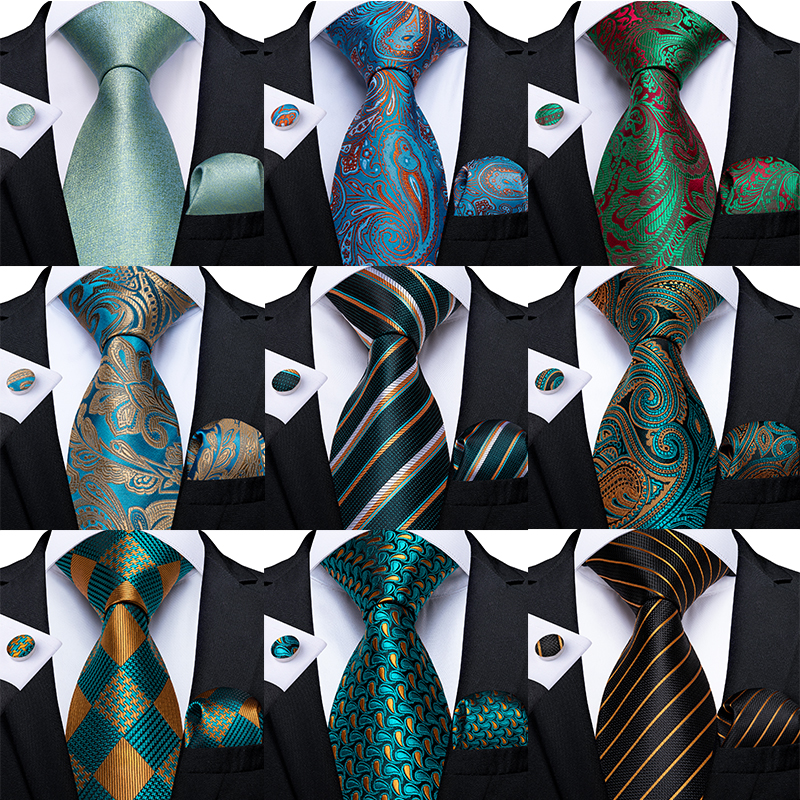 New Hot Sale Men's Necktie Hanky Cufflinks Set Tie for Men Pocket Square Wedding Grooms Solid Mint Green Neck Tie Set MJ-371