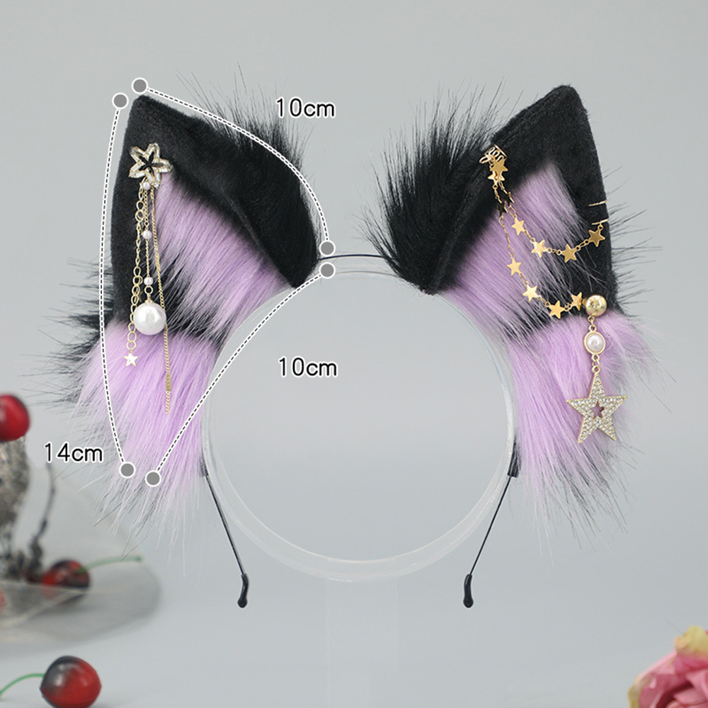 Gothic Wolf Ears Animal Ear Headband with Star Tassels for Women Girls Cosplay Furry Cat Fox Ears Halloween Party Headwear