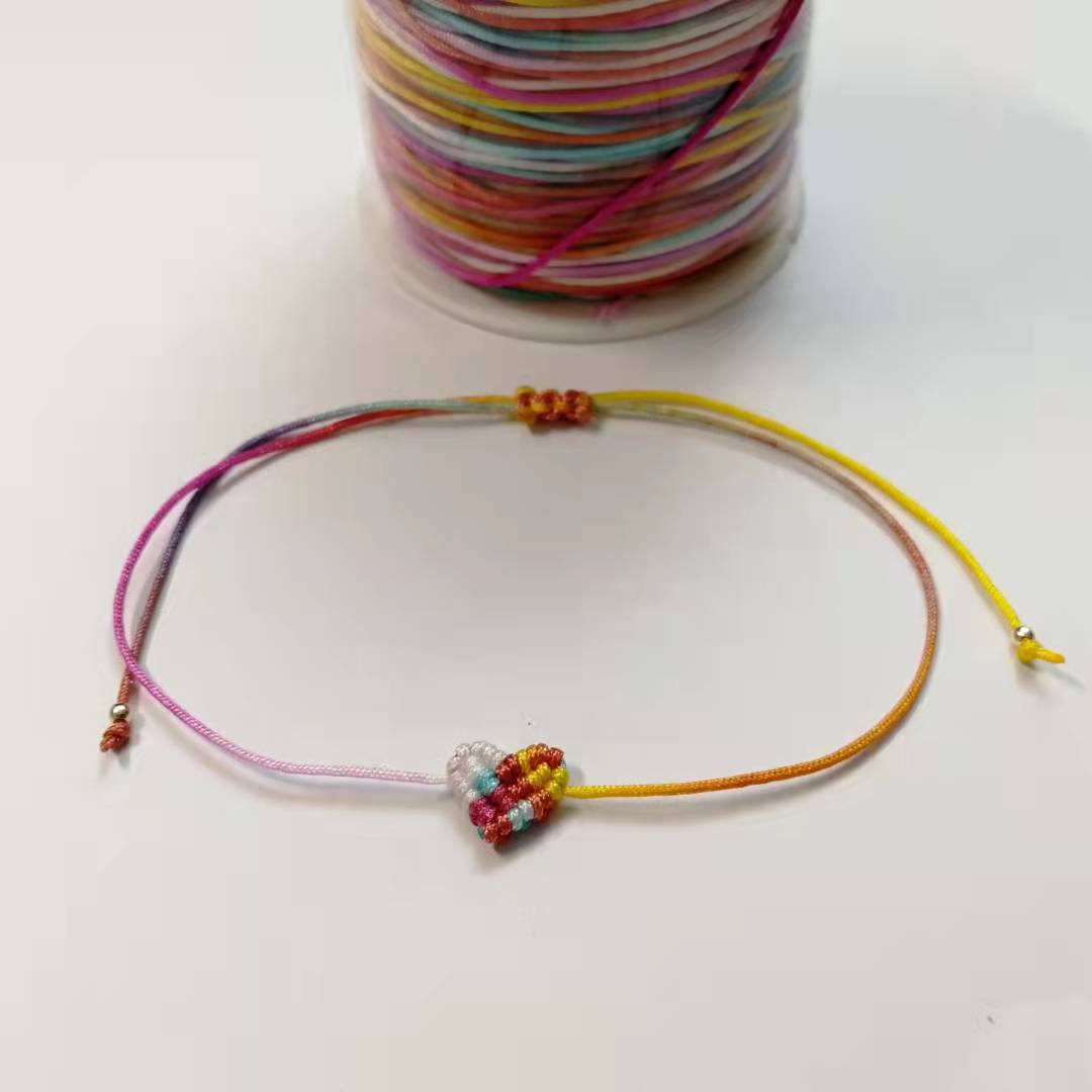 Bohemia Gradient Candy Colors 18k Gold Beads Heart Shaped Love Lucky Handmade Rope Bangle Braided Bracelet Couple Sister Gift