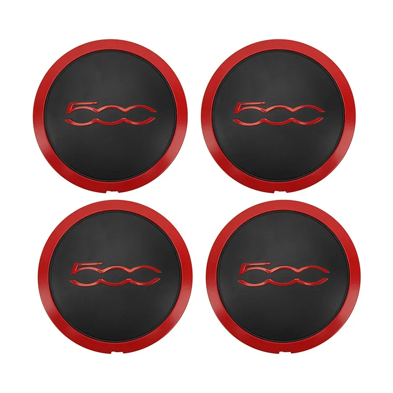 Black/Red 133mm Hubcap for Fiat 500 Wheels Centre Hub Caps Set 68078419AC 68078421AC Dust Cover Cap Replacement 51884863