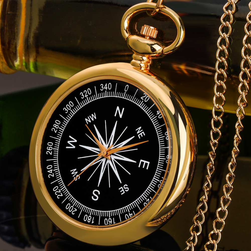 Rose Gold/Silver/Gold Open Face Quartz Necklace Watch Men Women Charm Compass Pattern Dial Chain Pendant Vintage Pocket Clock