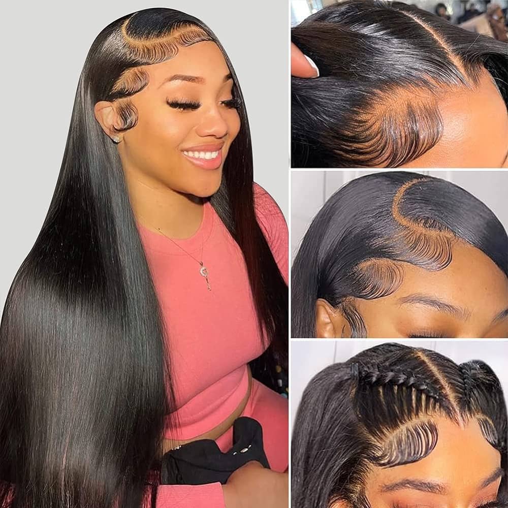 Peruvian Indian Brazilian Natural Black Silky Straight 13x4 Transparent Lace Wig 20 22 24 26 28 Inch 100% Raw Virgin Remy Human Hair