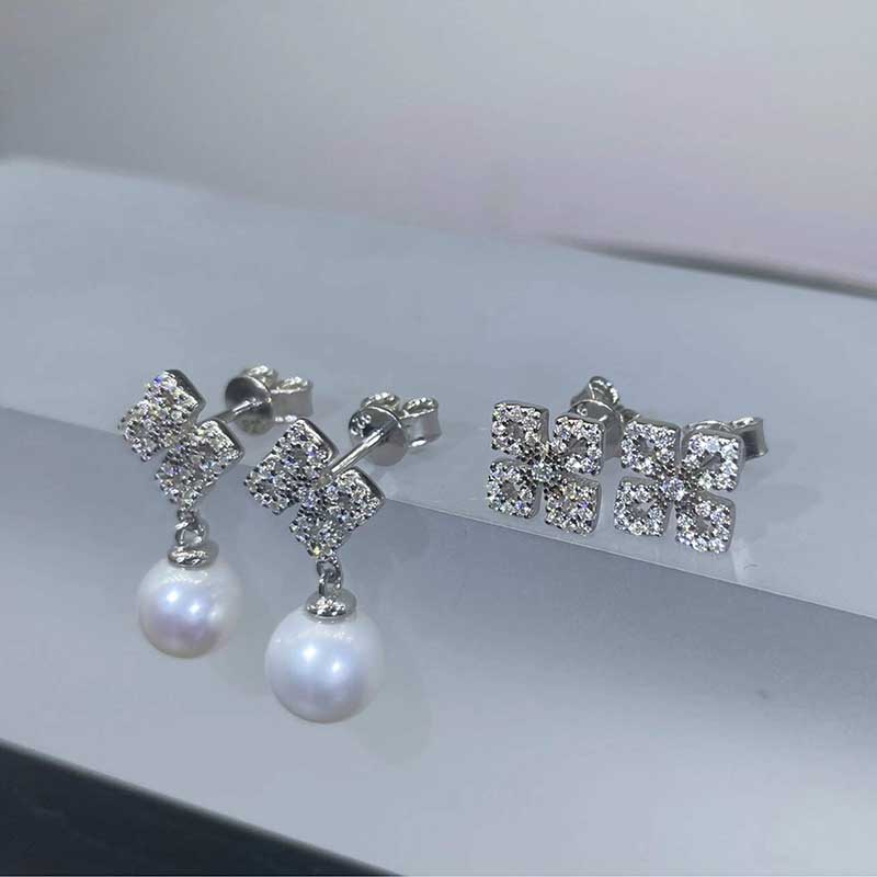 Trendy 925 Sterling Silver 9mm Freshwater Pearl Moissanite Drop Earrings for Women Platinum Plated Dangle Earrings Gift Jewelry
