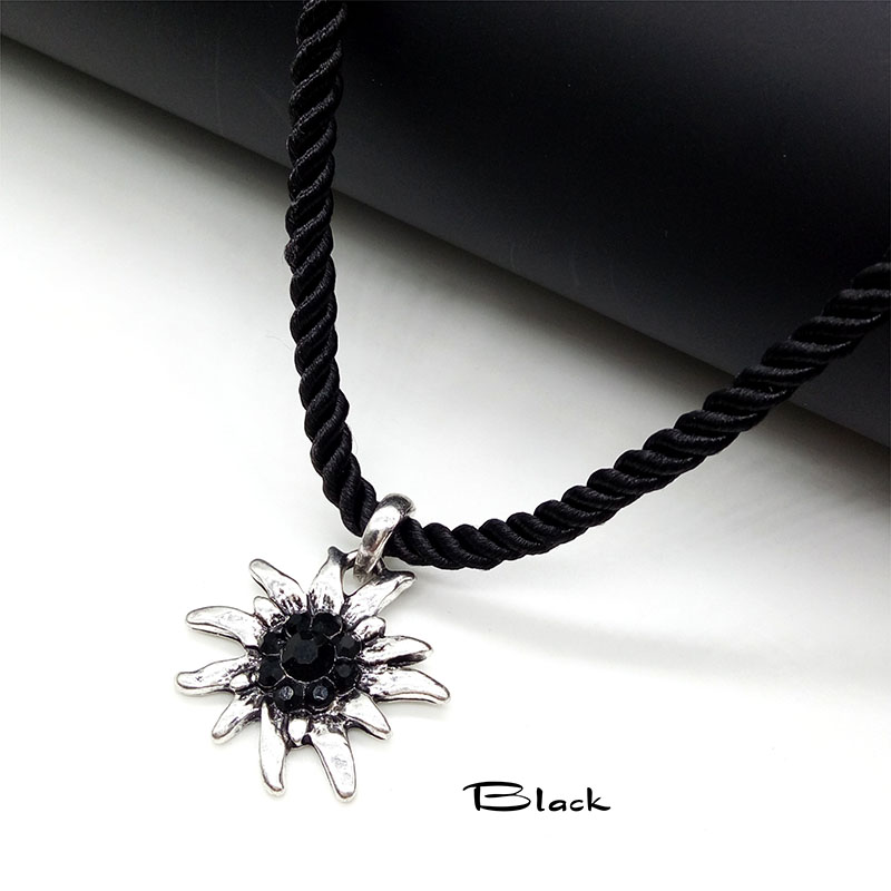 Traditional German Edelweiss Necklace Pendant Woemn Charming Luck Flower Lots Colors Rope Choker for Dirndl Costume Jewelry
