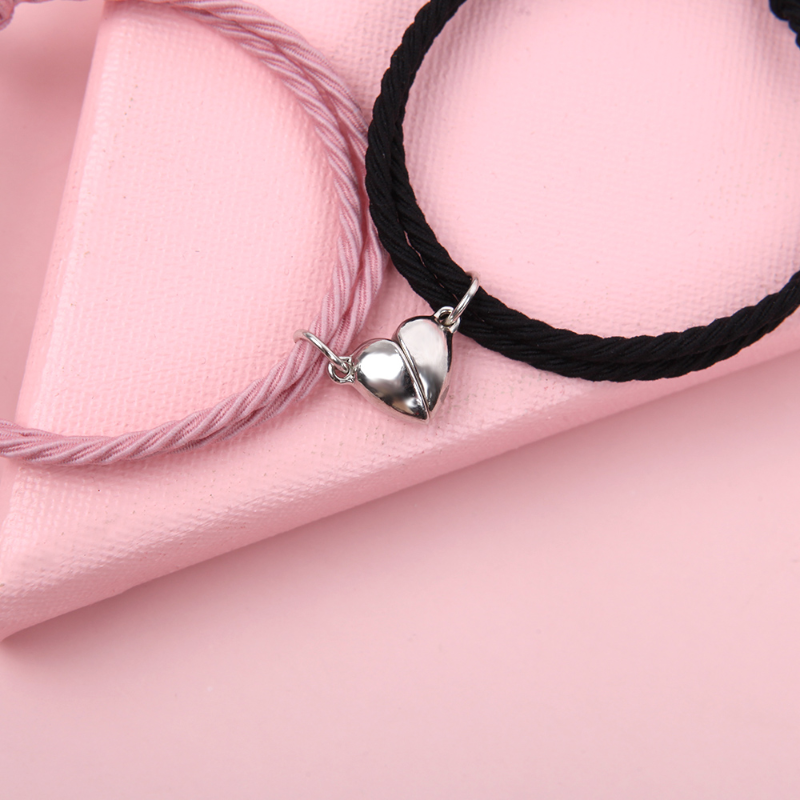 2pcs Heart Magnetic Bracelet Lovers Couple Matching Friendship Bracelets Rope Braided Distance Bracelet Kit Lover Jewelry