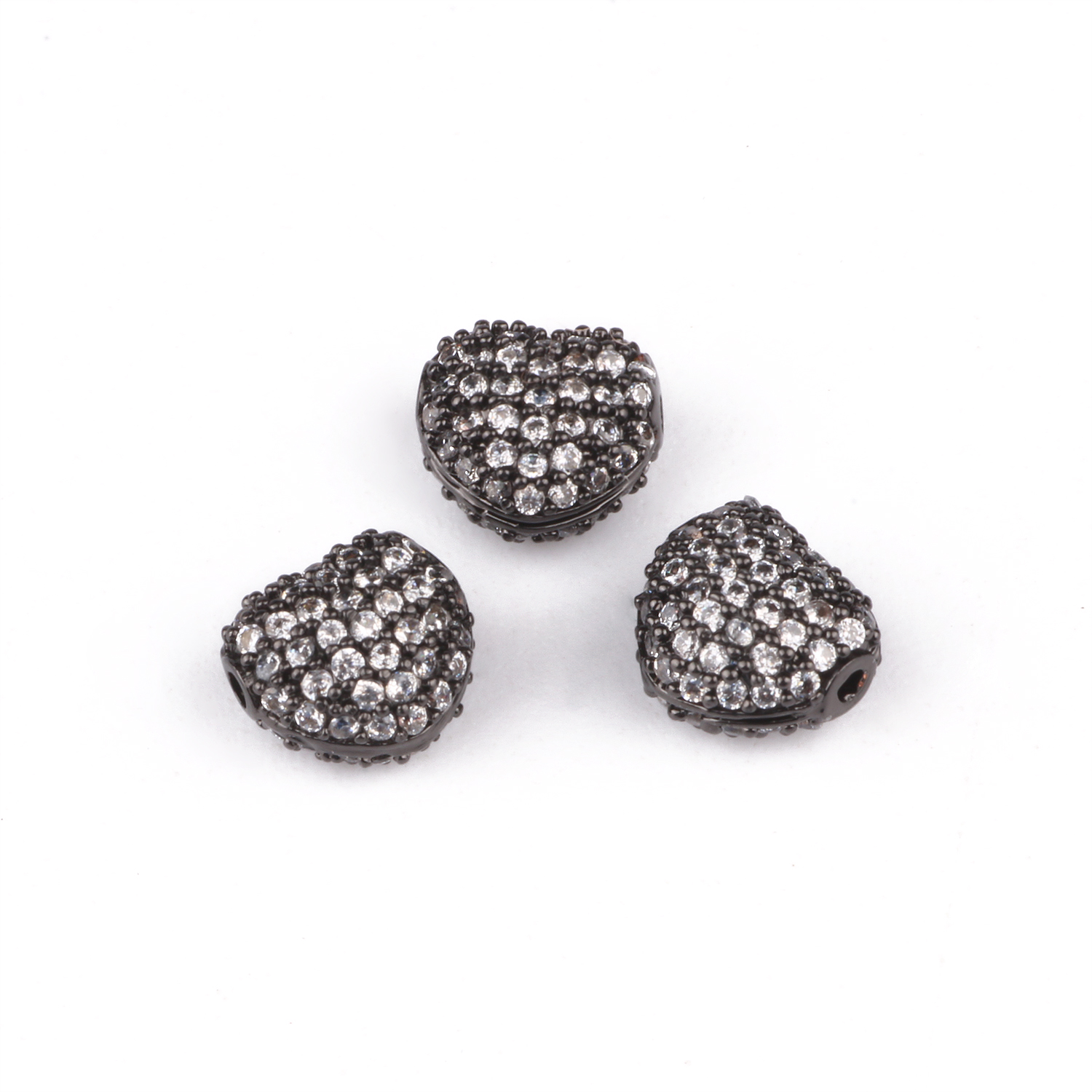 3pcs/lot Metal CZ Brass Micro Pave Love Heart Cubic Zirconia Spacer Beads For Jewelry Making Men's Bracelet Charms Accessories