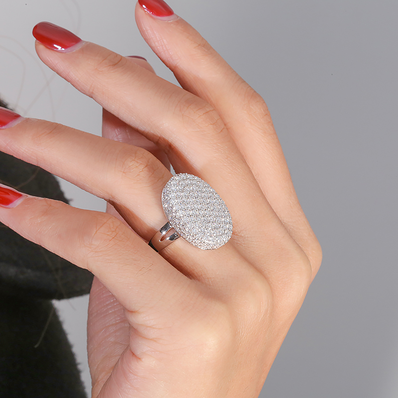 10k White Gold DF Color VVS1 Round Brilliant Cut Moissanite Party Ring Full Stone Oval Style