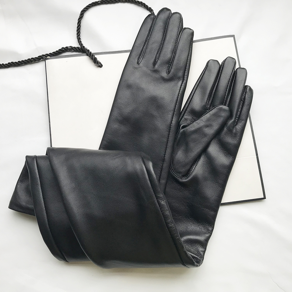 Men's Gloves Real Leather Extra Long Straight Style Sheepskin Winter Warm Cuff New Women's Long Glove Opera