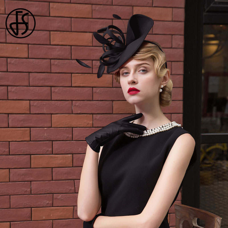 FS Women Chic Fascinator Hat For Wedding Party Cocktail Church Kentucky Hats Feather Hair Accessories Sinamay Fascinators