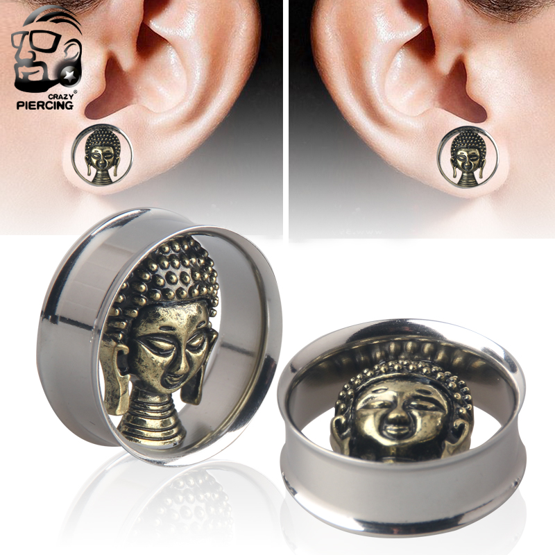 Buddah Face 316L Steel Ear Guage Ear Plugs and Tunnels Earrings Ear Expander Ear Gauges Plugs Piercing Body Piercing Jewelry