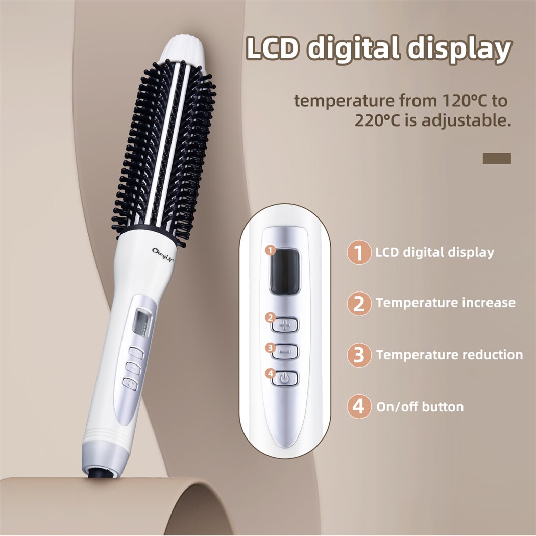 CkeyiN Electric Hair Brush Tourmaline Ceramic Curling Straightening Brush for Women LCD Display Styling Straightener Hot Comb
