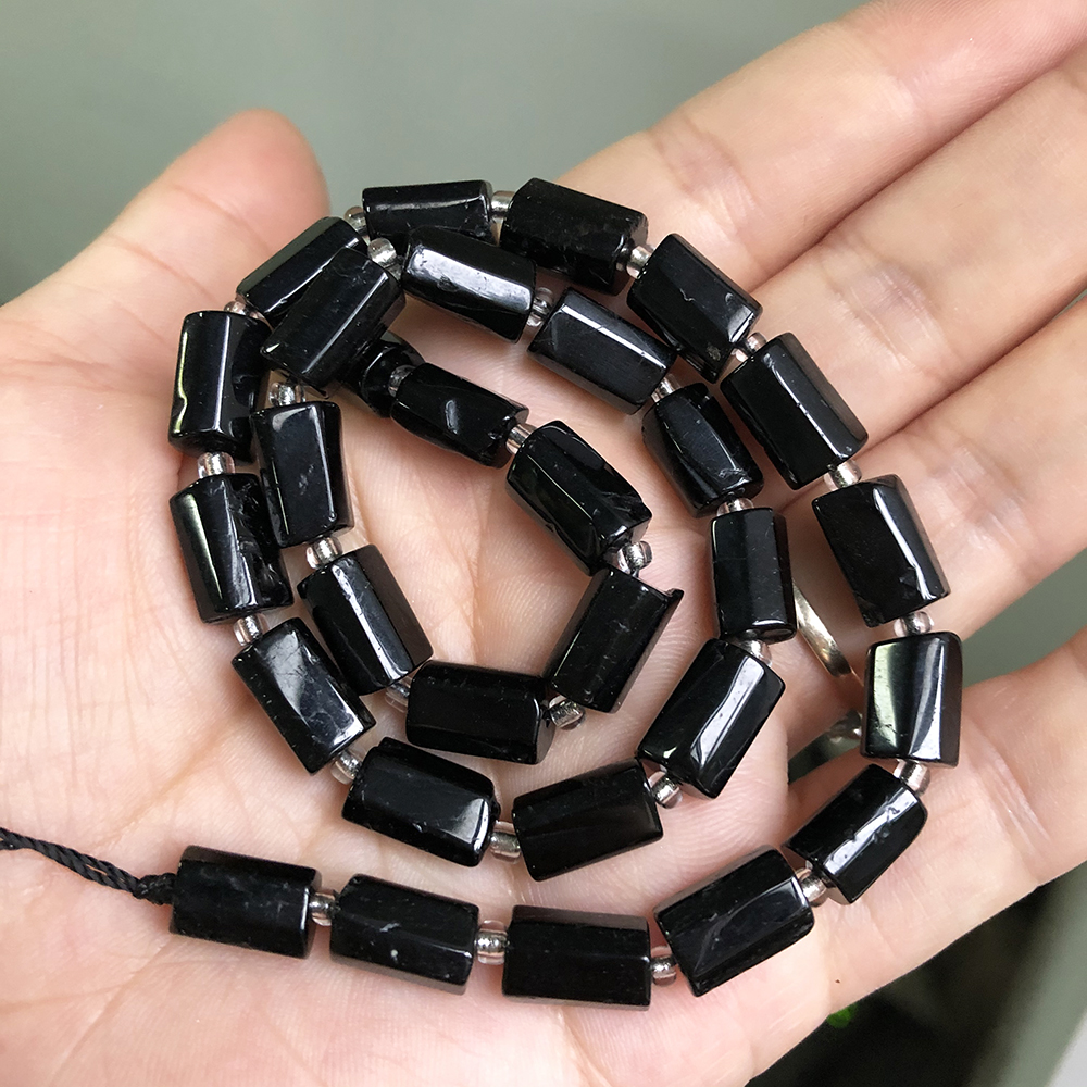 Natural Faceted Black Tourmaline Gem Stone Beads Cylinder Loose Spacer Bead For Jewelry Making DIY Bracelet Necklace Accessories