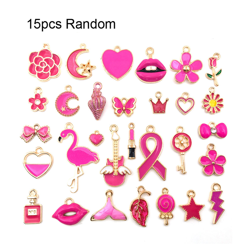 Dijes de esmalte rosa con forma de corona de ballena para mujer, accesorios para hacer joyas, pulseras, collares, pendientes, 15 Uds