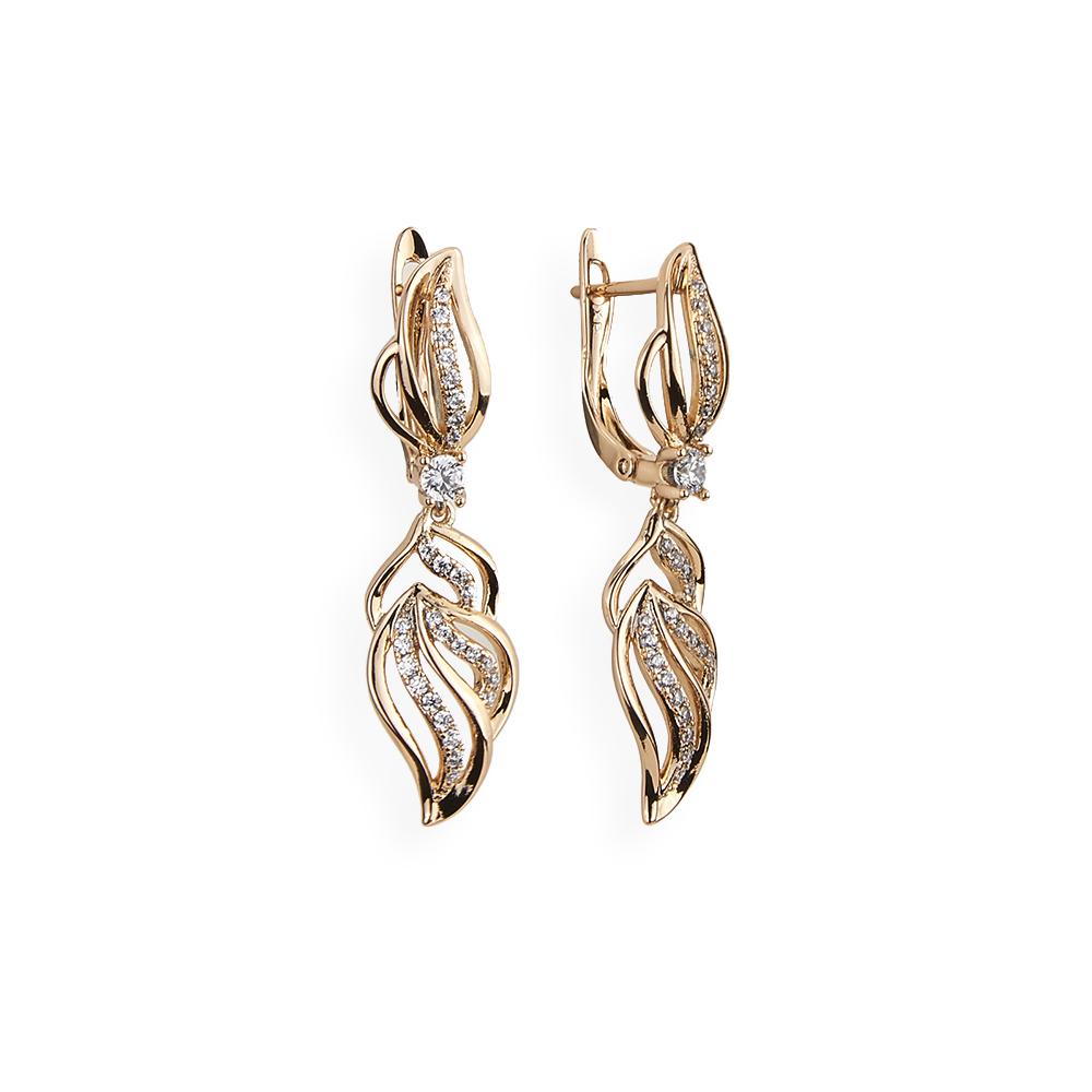 Dckazz Copper Fine Crystal Drop Earring Gold Color Unusual Flower Pendant Dangle Earrings Women Party Classic Jewelry Best Gift
