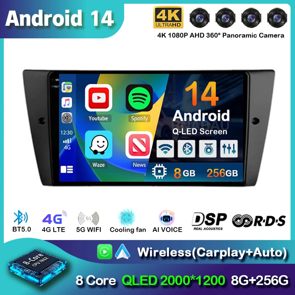Android 14 CarPlay Auto For BMW 3-Series E90 E91 E92 E93 Car Radio Multimedia Video Players GPS Stereo Head Unit 2 din 2din DVD