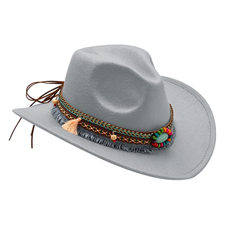 Men Felt Cowboy Hat Western Cowboy Hat with Tassel Belt and Bandanna Church Derby Cap Women wool Jazz Panama hat wholesale