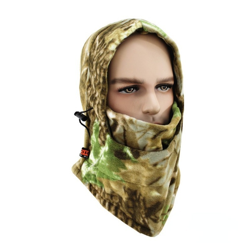 Men's Camo Fleece Plush Balaclava Winter Hats Face Mask Scarf Beanie Hiking Army Military Hood Head Cover Tactical Airsoft Cap