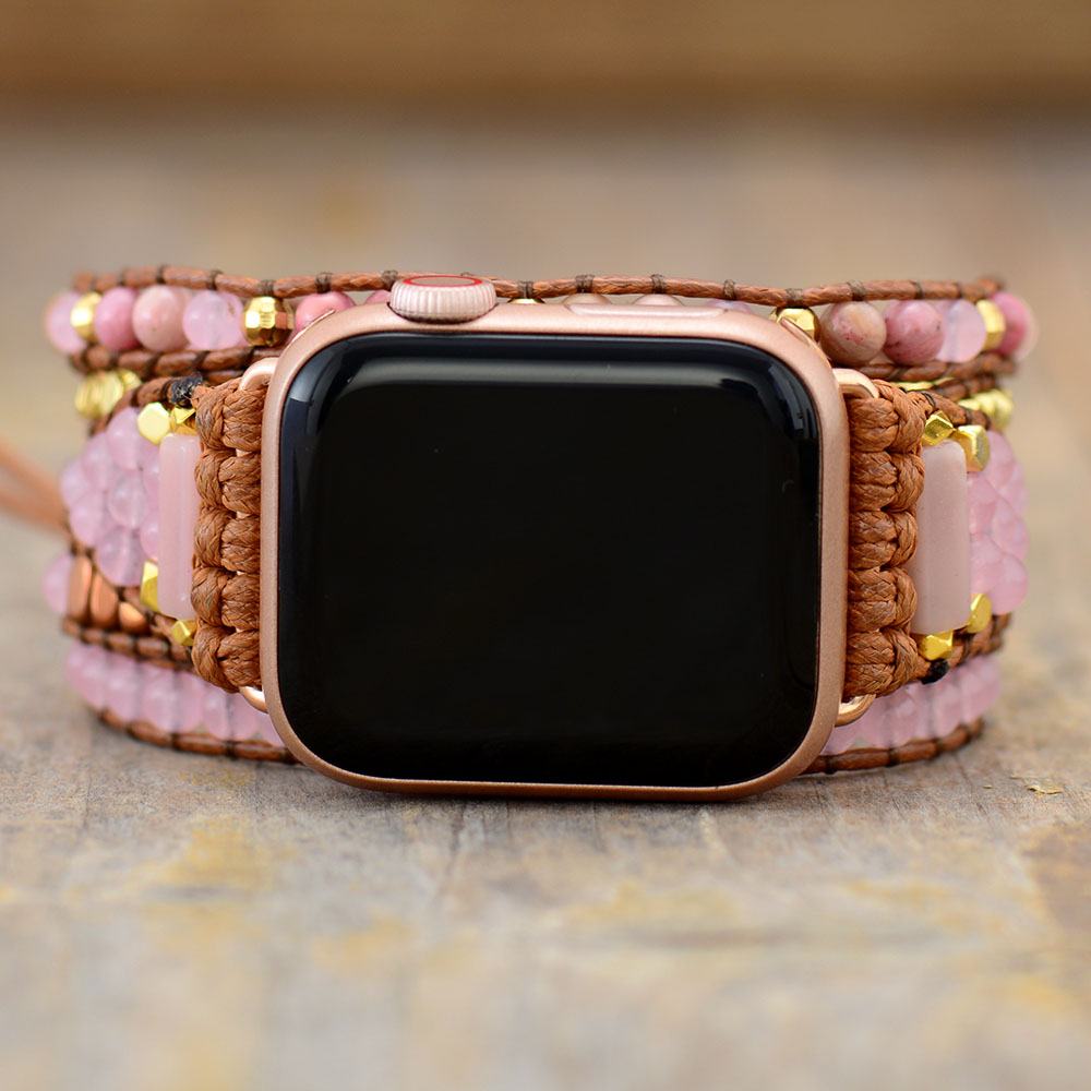 High End Natural Stone Aple Smart Watch Band Beads Boho 5 Wrap Vegan Rope IWatch Strap Wrist Armband Bracelet Dropshipping