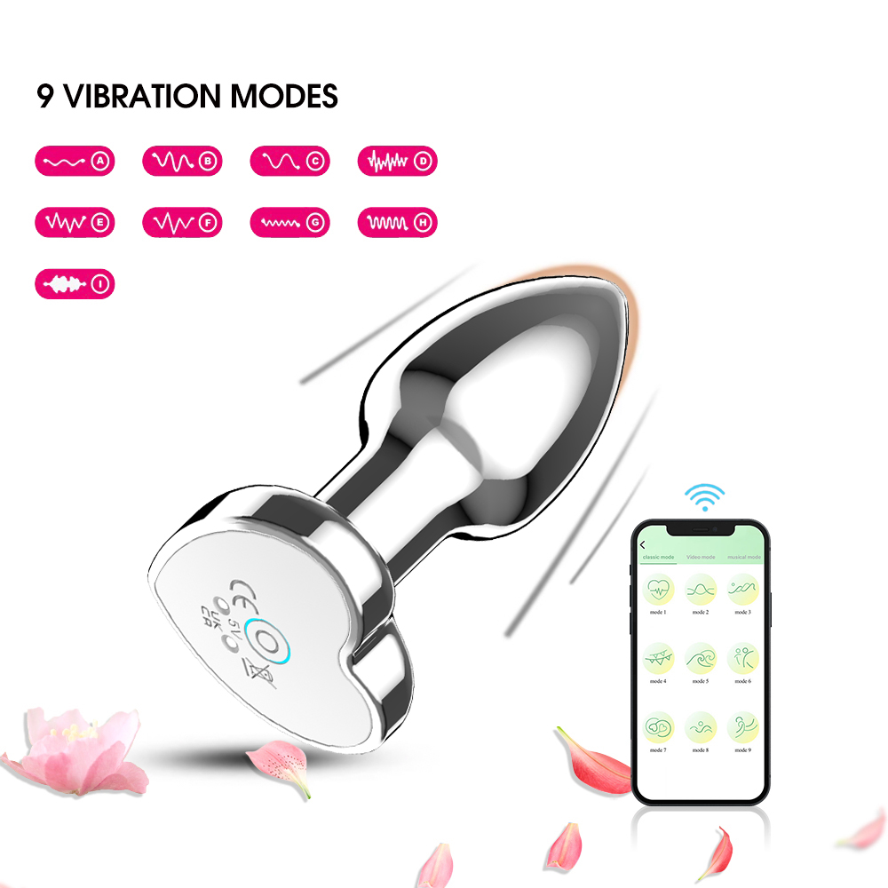 App Control Man and Woman Metal Anal Plug Vibrating Remote Heart-Shaped Anal Dildo Adult Luminous Electric Couple Intimate Toys