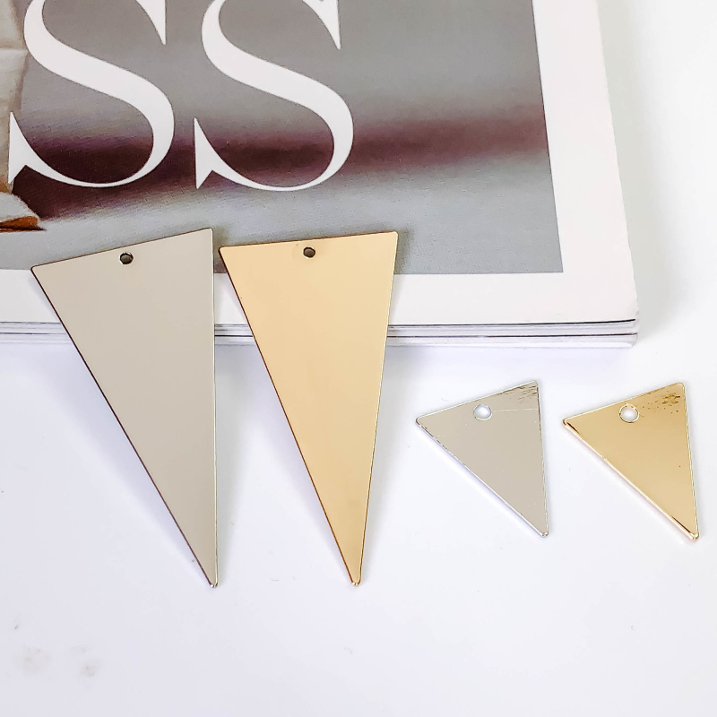 White K Gold Plated Eardrop Charms Accessories Triangle Metal Pendant Earring Necklace Making Material Jewelry Finding 8pcs